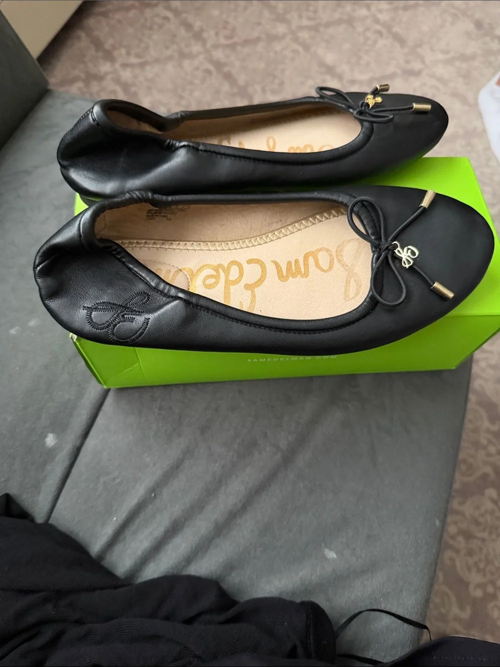 Sam Edelman Black Leather Bow Ballet Flats